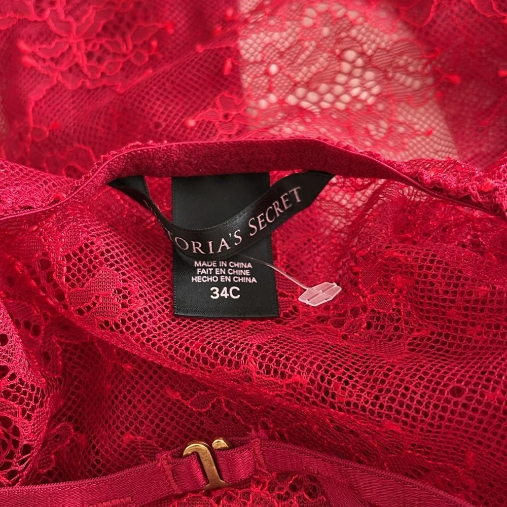 Vintage Victoria’s Secret Lace Bustier Open Chemise in Scarlet Red